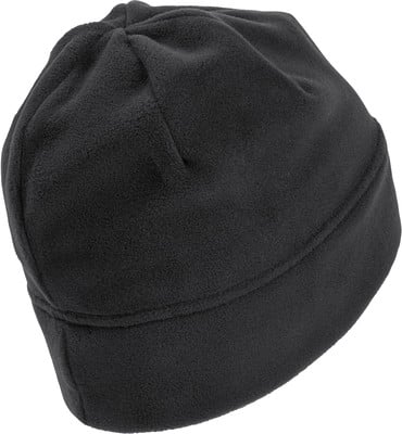Schwarze Fleecemütze mit genähtem Rand und Raffung oben. Schwarze Fleecemütze mit genähtem Rand und Raffung oben.