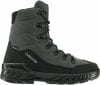 Grauer hoher Winterstiefel mit schwarzer Sohle und Schnürsenkeln.