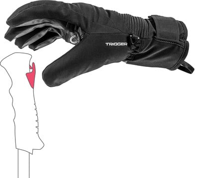 Schwarze Skihandschuhe mit Schlaufe und Stock. Schwarze Skihandschuhe mit Schlaufe und Stock.