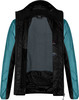 Die Innenseite einer gefütterten Jacke mit gestepptem Futter und blauem Logo.