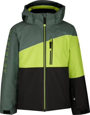 Grüne Skijacke mit Farbblockierung und McKinley-Logo am Ärmel. Grüne Skijacke mit Farbblockierung und McKinley-Logo am Ärmel.
