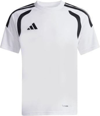 Weißes Adidas T-Shirt mit schwarzen Streifen an den Schultern und Logo. Weißes Adidas T-Shirt mit schwarzen Streifen an den Schultern und Logo.