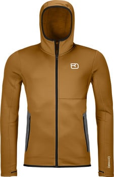 Braune Herren-Fleecejacke mit Kapuze und Markenlogo.