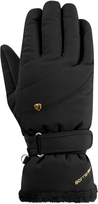 Schwarze Winterhandschuhe mit verstellbarem Handgelenkband und Logo. Schwarze Winterhandschuhe mit verstellbarem Handgelenkband und Logo.