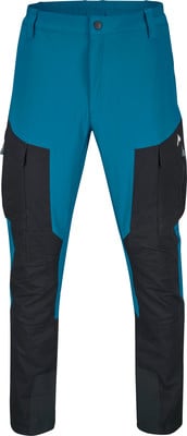 Blaue Cargohose mit schwarzen Einsätzen und Taschen, auf weißem Hintergrund. Blaue Cargohose mit schwarzen Einsätzen und Taschen, auf weißem Hintergrund.