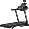 Schwarzes Bowflex Laufband mit Touchscreen und Tablet Halterung.