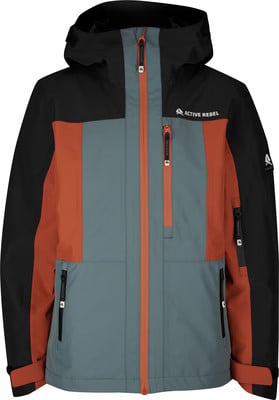 Schwarze Jacke mit orangefarbenen und grauen Einsätzen und Active Rebel Logo.