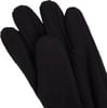 Schwarze Fleecehandschuhe aus der Nähe gezeigt.