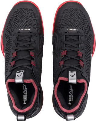 Schwarze HEAD Tennisschuhe mit roten Details und Markenlogo.