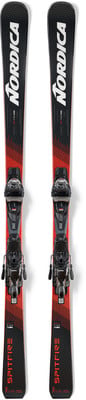 Nordica Spitfire Ski mit schwarzem und rotem Design und Bindung.