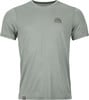 Graues Herren-T-Shirt mit kurzen Ärmeln und Ortovox-Logo auf der Brust.