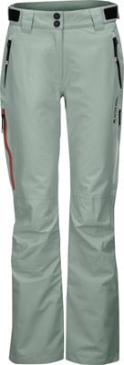 Damen-Outdoorhose in Hellgrün mit Reißverschlüssen und rotem Detail.