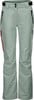 Damen-Outdoorhose in Hellgrün mit Reißverschlüssen und rotem Detail.