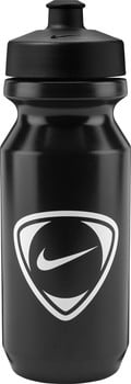 Schwarze Nike-Wasserflasche mit Nike-Logo und weißem Rahmen.