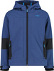 Blaue Jungenjacke mit Kapuze und schwarzen Details, Reißverschluss.
