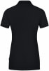 Schwarzes Damenpoloshirt mit kurzen Ärmeln und Kragen.