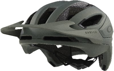Ein grüner Oakley Fahrradhelm mit Visier und strategisch platzierten Lüftungsöffnungen.