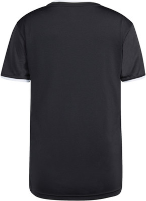 Schwarzes Herren-T-Shirt mit kurzen Ärmeln und weißem Kragen. Schwarzes Herren-T-Shirt mit kurzen Ärmeln und weißem Kragen.