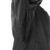 Detail einer schwarzen Jacke mit offenem Reißverschluss an der Schulter.