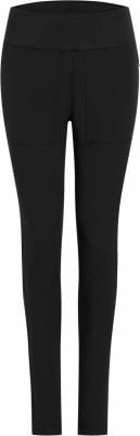 Schwarze Damenleggings mit hohem Bund und Taschen vorne. Schwarze Damenleggings mit hohem Bund und Taschen vorne.