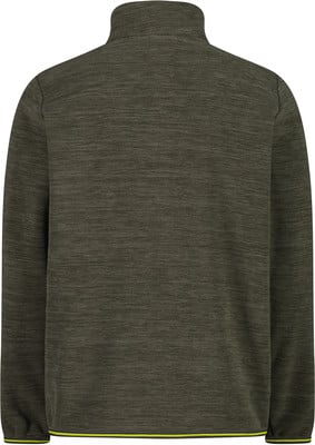 Grüne Herren-Fleecejacke mit Stehkragen und gelbem Saum. Grüne Herren-Fleecejacke mit Stehkragen und gelbem Saum.