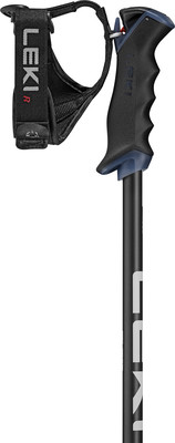 Ein schwarzer Leki Skistock mit ergonomischem Griff und Schlaufe. Ein schwarzer Leki Skistock mit ergonomischem Griff und Schlaufe.