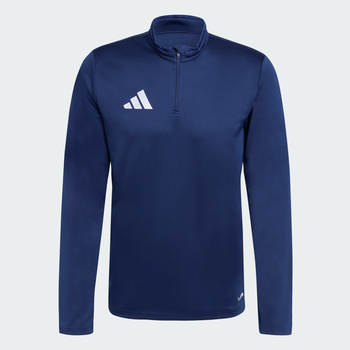 Dunkelblaue Mikina mit kurzem Reißverschluss und Adidas-Logo.