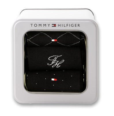 Tommy Hilfiger fekete zoknikészlet logós fém dobozban. Tommy Hilfiger fekete zoknikészlet logós fém dobozban.