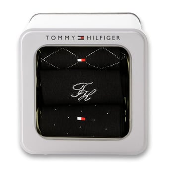 Tommy Hilfiger fekete zoknikészlet logós fém dobozban.