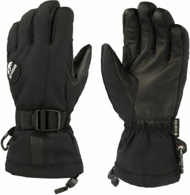 Schwarze Skihandschuhe mit Lederflächen und Gore-Tex-Technologie. Schwarze Skihandschuhe mit Lederflächen und Gore-Tex-Technologie.