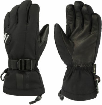 Schwarze Skihandschuhe mit Lederflächen und Gore-Tex-Technologie.