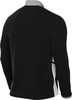 Schwarze Jacke mit grauem Kragen und weißen Seitenteilen.