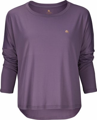 Lila Langarmshirt mit feinem Streifenmuster.