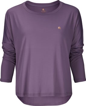 Lila Langarmshirt mit feinem Streifenmuster.