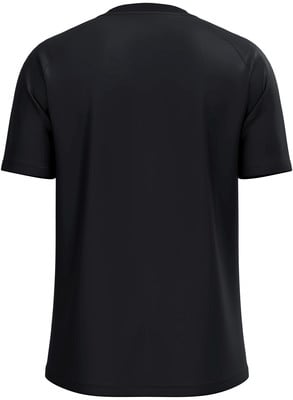 Schwarzes Herren-T-Shirt mit kurzen Ärmeln, von hinten gezeigt.