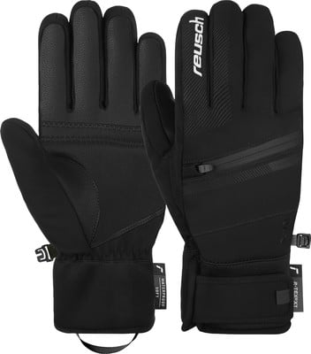 Schwarze Reusch Skihandschuhe mit Logo und Reißverschluss am Handgelenk. Schwarze Reusch Skihandschuhe mit Logo und Reißverschluss am Handgelenk.