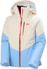 Beige Jacke mit blauen Ärmeln und rotem Reißverschluss mit HH-Logo.