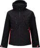Schwarze Herren-Skijacke mit roten und weißen Details.