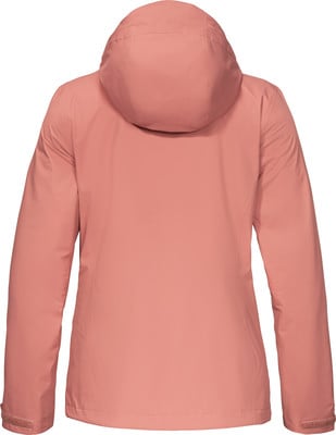Rückansicht einer rosafarbenen Jacke mit Kapuze und verstellbaren Bündchen. Rückansicht einer rosafarbenen Jacke mit Kapuze und verstellbaren Bündchen.