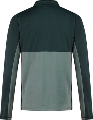 Rückseite eines dunkelgrünen Sweatshirts mit zwei Farbblöcken. Rückseite eines dunkelgrünen Sweatshirts mit zwei Farbblöcken.