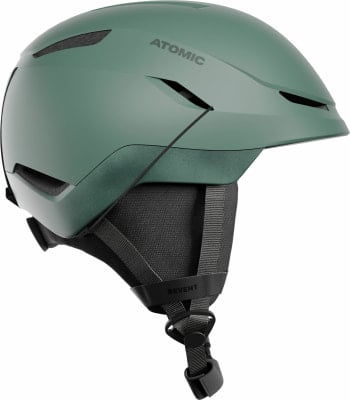 Grüner Atomic Skihelm mit verstellbaren Lüftungsschlitzen und Riemen. Grüner Atomic Skihelm mit verstellbaren Lüftungsschlitzen und Riemen.