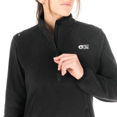 Damen-Fleecejacke in Schwarz mit Markenlogo auf der Brust.
