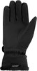 Schwarze Handschuhe mit Lederhandfläche und Nähten auf dem Handrücken.