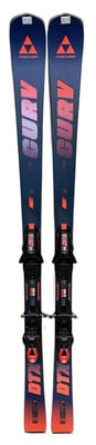 Fischer Curv Ski mit Bindung, dunkelblau mit orangefarbenen Akzenten. Fischer Curv Ski mit Bindung, dunkelblau mit orangefarbenen Akzenten.