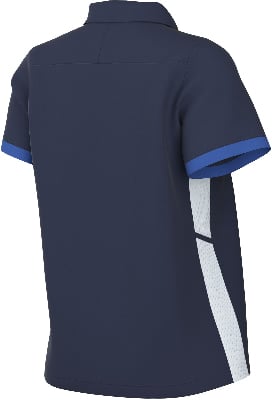Dunkelblaues Poloshirt mit blauen Ärmelstreifen und weißem Paneel. Dunkelblaues Poloshirt mit blauen Ärmelstreifen und weißem Paneel.