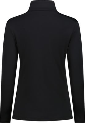 Schwarzer Damen-Pullover mit langen Ärmeln und Stehkragen, Rückansicht. Schwarzer Damen-Pullover mit langen Ärmeln und Stehkragen, Rückansicht.
