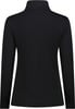 Schwarzer Damen-Pullover mit langen Ärmeln und Stehkragen, Rückansicht.