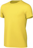Ein gelbes T-Shirt mit kurzen Ärmeln, von der Seite gezeigt.