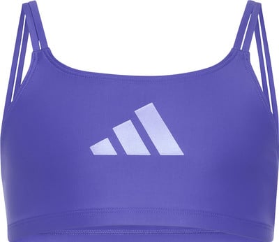 Lila Adidas Sport-BH mit Logo auf der Vorderseite. Lila Adidas Sport-BH mit Logo auf der Vorderseite.