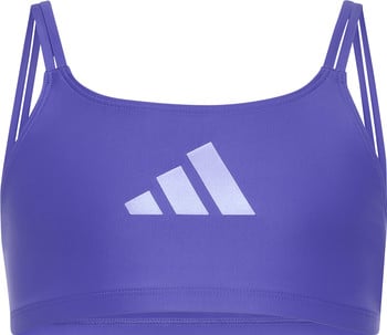 Lila Adidas Sport-BH mit Logo auf der Vorderseite.